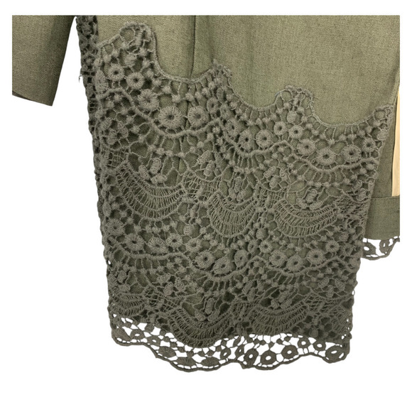 Coldwater Creek Sz 16 Olive Green Lace Trim Linen Blend Open Front Jacket Topper - Picture 4 of 8